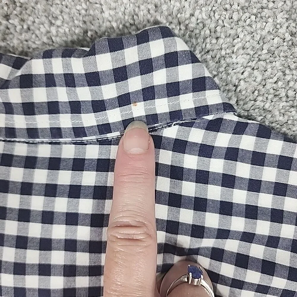 J Crew Button Up Shirt Mens XL Black Gray White Checkered Short Sleeve Pocket - Picture 9 of 10